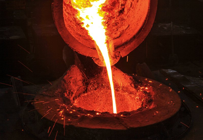 Molten steel being poured during manufacturing at Agam Industries
